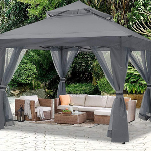 13x13 Square Pop Up Gazebo Grey Outdoor Canopy Tent with Mosquito Netting for Patio Garden Backyard