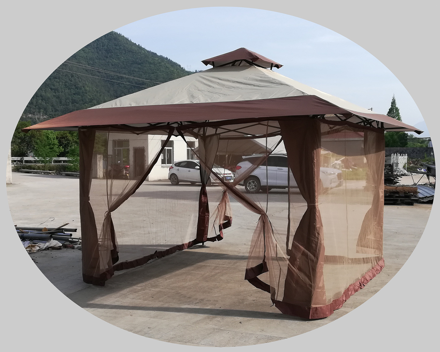 Outdoor 13X13 ft Canopy Patio Pop-up Garden Gazebo Tent for Shade and Rain with Corner Curtain Mosquito Net Double Layer Top