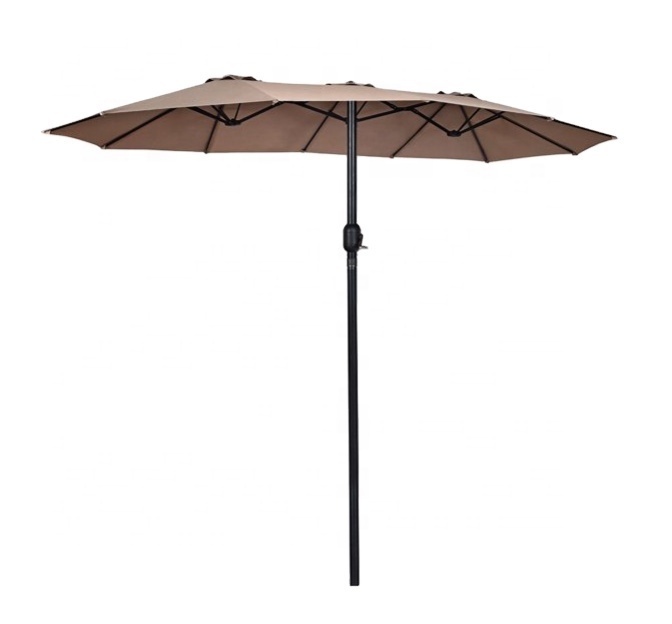 15' Double-Headed All-Iron Rocking Umbrella Parasols Best Sale Market Outdoor Double-Sided Twin Patio with Crank Tan