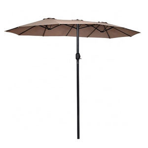 15' Double-Headed All-Iron Rocking Umbrella Parasols Best Sale Market Outdoor Double-Sided Twin Patio with Crank Tan