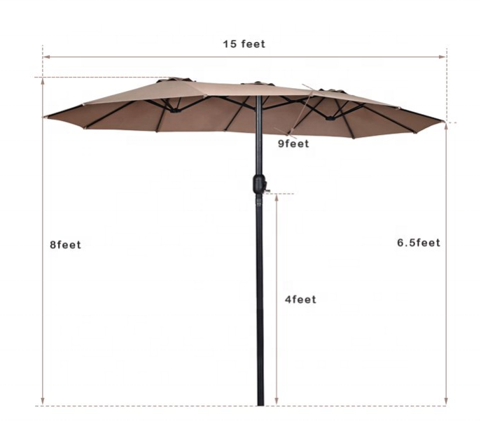 15' Double-Headed All-Iron Rocking Umbrella Parasols Best Sale Market Outdoor Double-Sided Twin Patio with Crank Tan