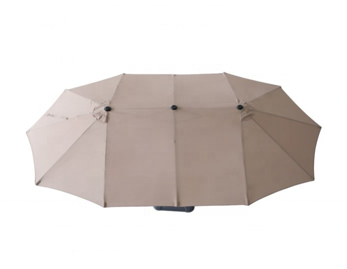 15' Double-Headed All-Iron Rocking Umbrella Parasols Best Sale Market Outdoor Double-Sided Twin Patio with Crank Tan