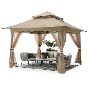 Outdoor 13'x13' Gazebo Tent Outdoor Pop up Garden Gazebo FoldingCanopy Shelter with Mosquito Netting Double Layer Top