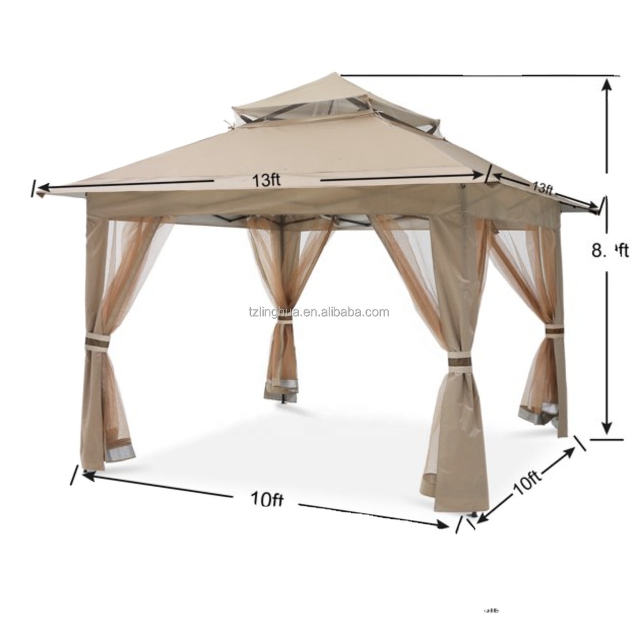 Outdoor 13'x13' Gazebo Tent Outdoor Pop up Garden Gazebo FoldingCanopy Shelter with Mosquito Netting Double Layer Top