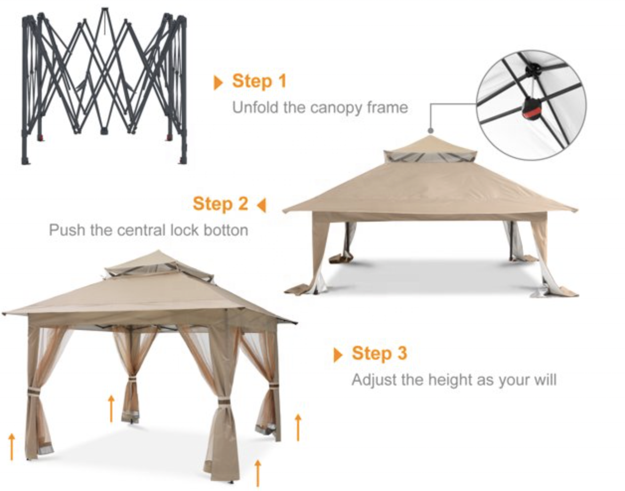 Outdoor 13'x13' Gazebo Tent Outdoor Pop up Garden Gazebo FoldingCanopy Shelter with Mosquito Netting Double Layer Top