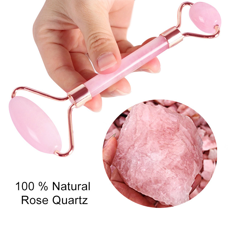 100% natural Anti-Aging Face eye Massage Stone Facial Beauty pink rose quartz jade roller gua sha set with box