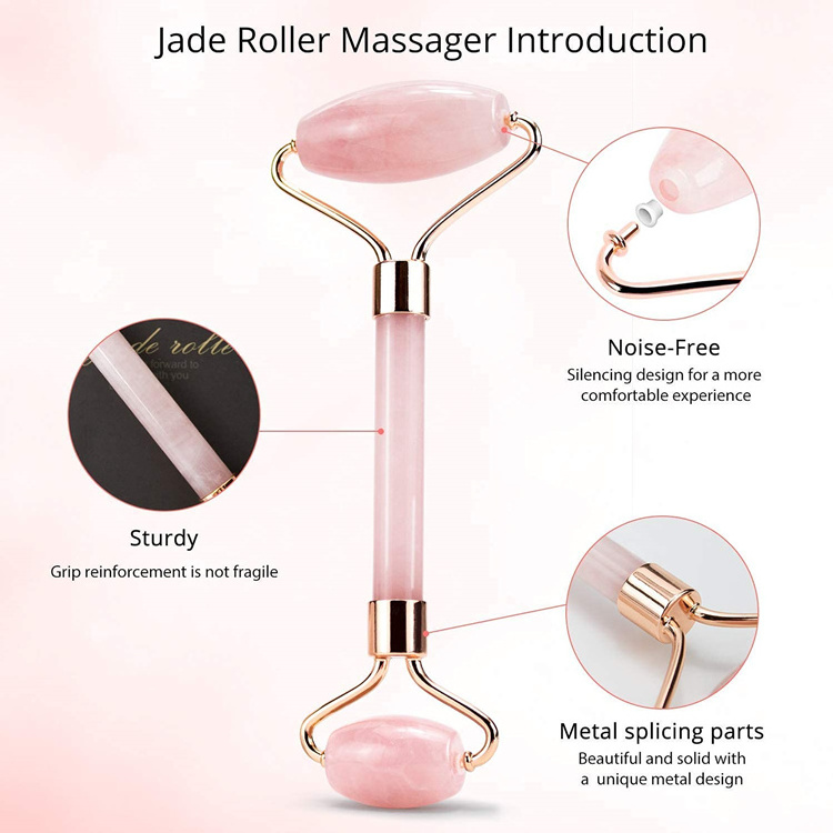 100% natural Anti-Aging Face eye Massage Stone Facial Beauty pink rose quartz jade roller gua sha set with box