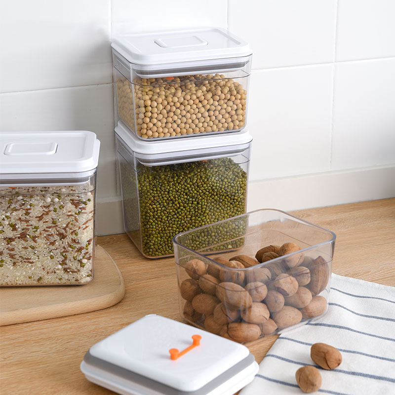 Kitchen Pantry Organizer sealed square Vacuum push top Dry Food Plastic Airtight Food air lock Storage Boxes Containers Set