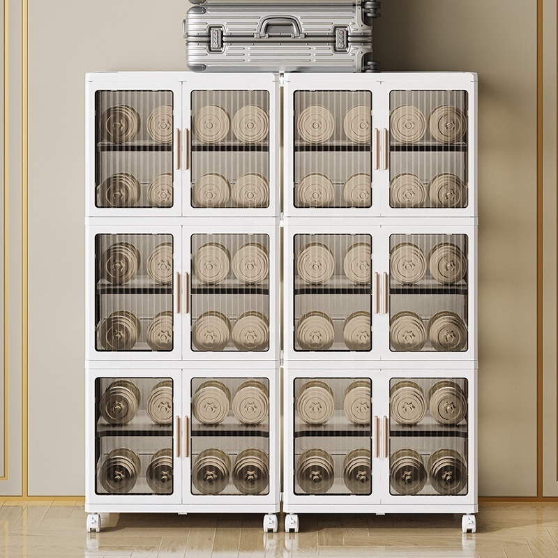 Foldable Shoe Storage Cabinet with Doors Durable and Stable Boxes with wheels Stackable Shoe Rack for Home Easy Installation