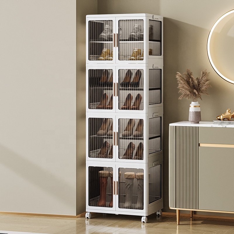 Foldable Shoe Storage Cabinet with Doors Durable and Stable Boxes with wheels Stackable Shoe Rack for Home Easy Installation