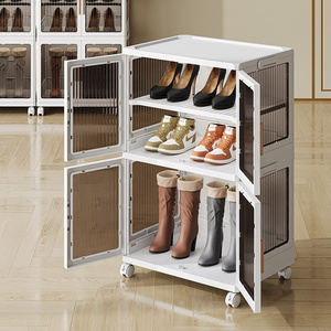 Foldable Shoe Storage Cabinet with Doors Durable and Stable Boxes with wheels Stackable Shoe Rack for Home Easy Installation