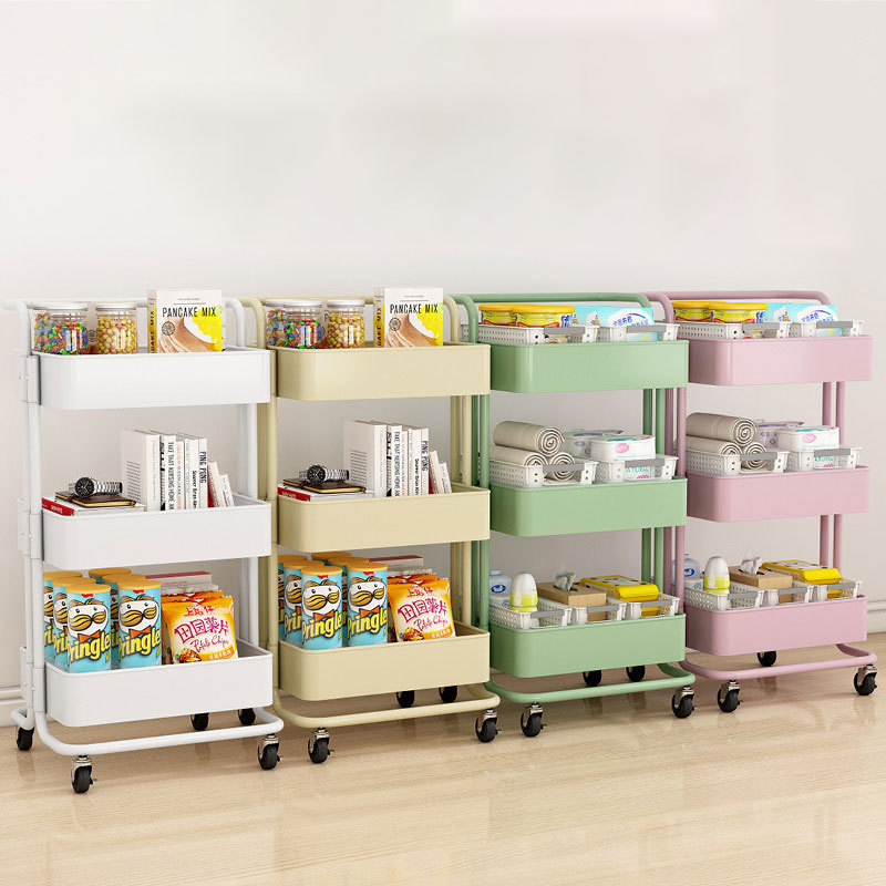 Household 3 Tiers Storage Trolley Removable Storage Rack Organizer with Lockable Wheels Storage Organizer