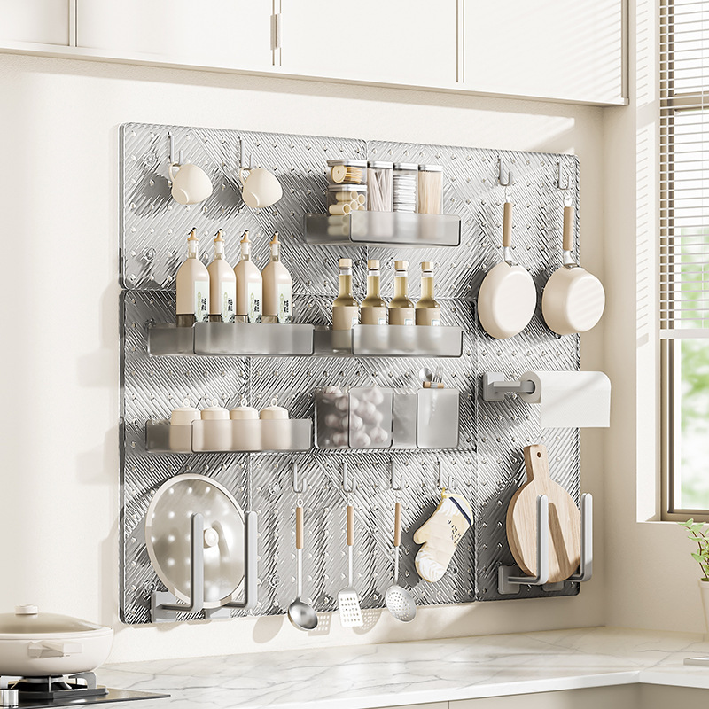 No Drilling Kitchen rack with self-Adhesive Hooks pegboard Wall Organizer display Kits fit Peg board Storage Accessories