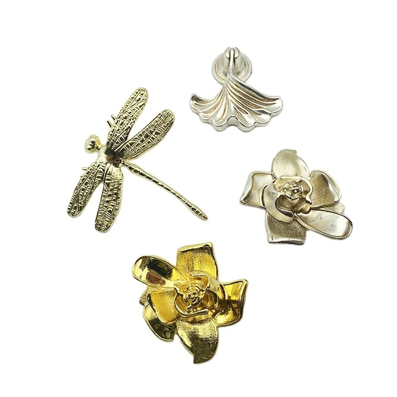 Popular entry lux zinc designer k gold old silver floral fan-shaped dragonfly clover furniture knobs drawer pull handles