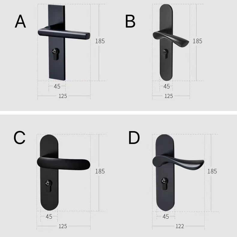 Popular aluminum black thick panel Silent magnetic suction door handle Bedroom door lock