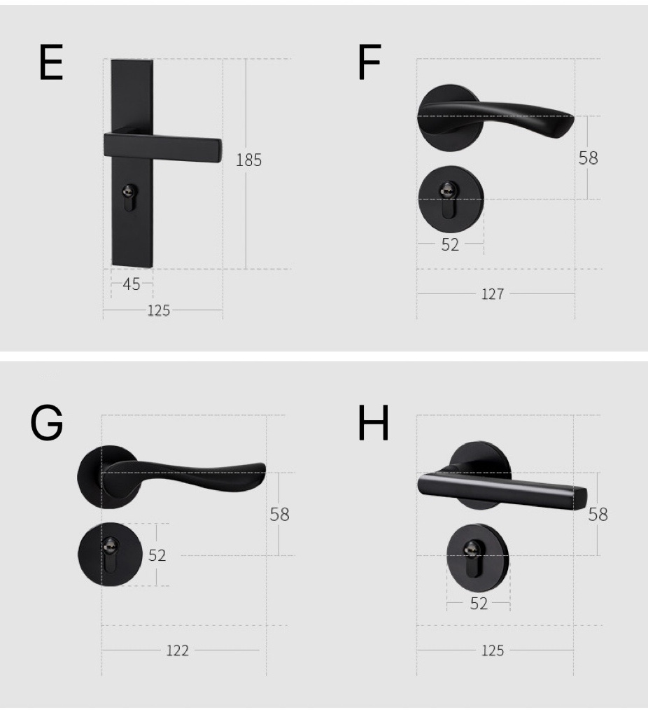 Popular aluminum black thick panel Silent magnetic suction door handle Bedroom door lock