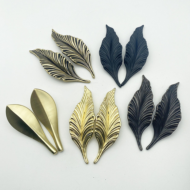 Hot new chinese zinc alloy leaf brass bronze matte black silver black drawer handles black kitchen door handles drawer pull