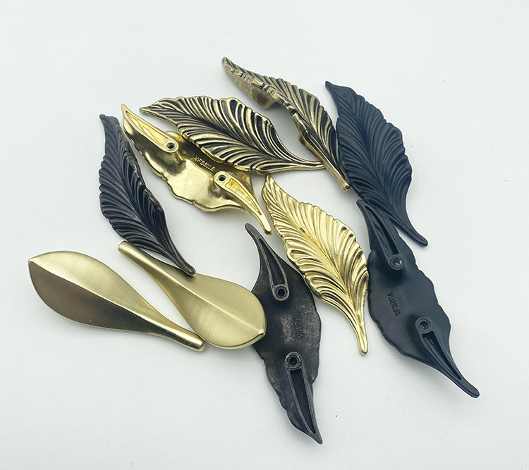 Hot new chinese zinc alloy leaf brass bronze matte black silver black drawer handles black kitchen door handles drawer pull