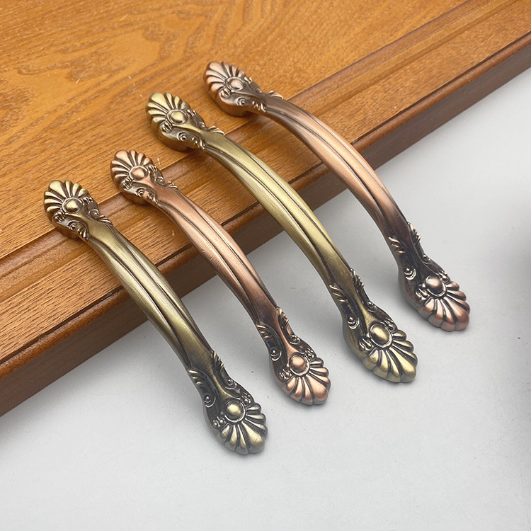 Hot zinc European style antique double-hole bronze red brass door handel drawer pull  kitchen cabinet pulls