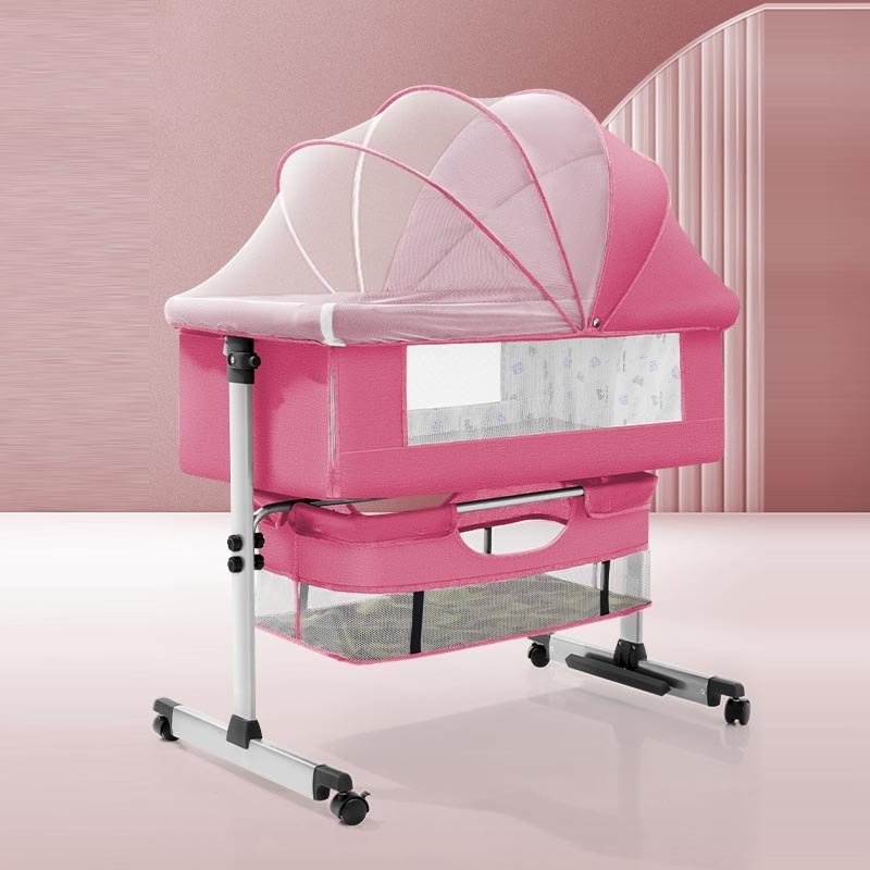 Baby Bassinet Bedside Sleeper for Baby Easy Folding Portable swing Crib 3-in-1 built in Storage Basket for Newborn