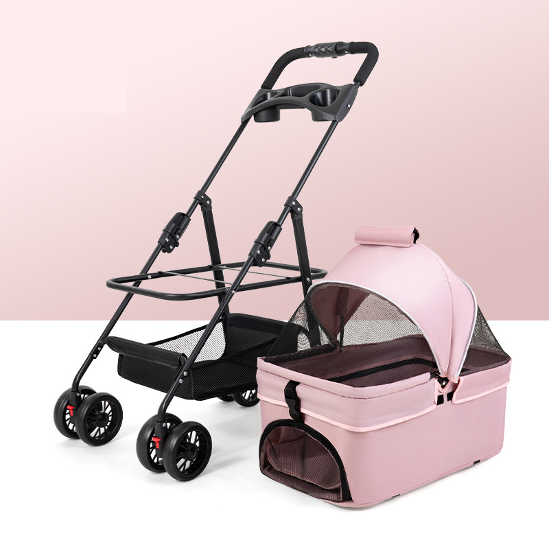 Outdoor Luxury Foldable Portable 4 Wheels Pet Carrier Trolley Travel Carriage Cat Dog Pet Stroller