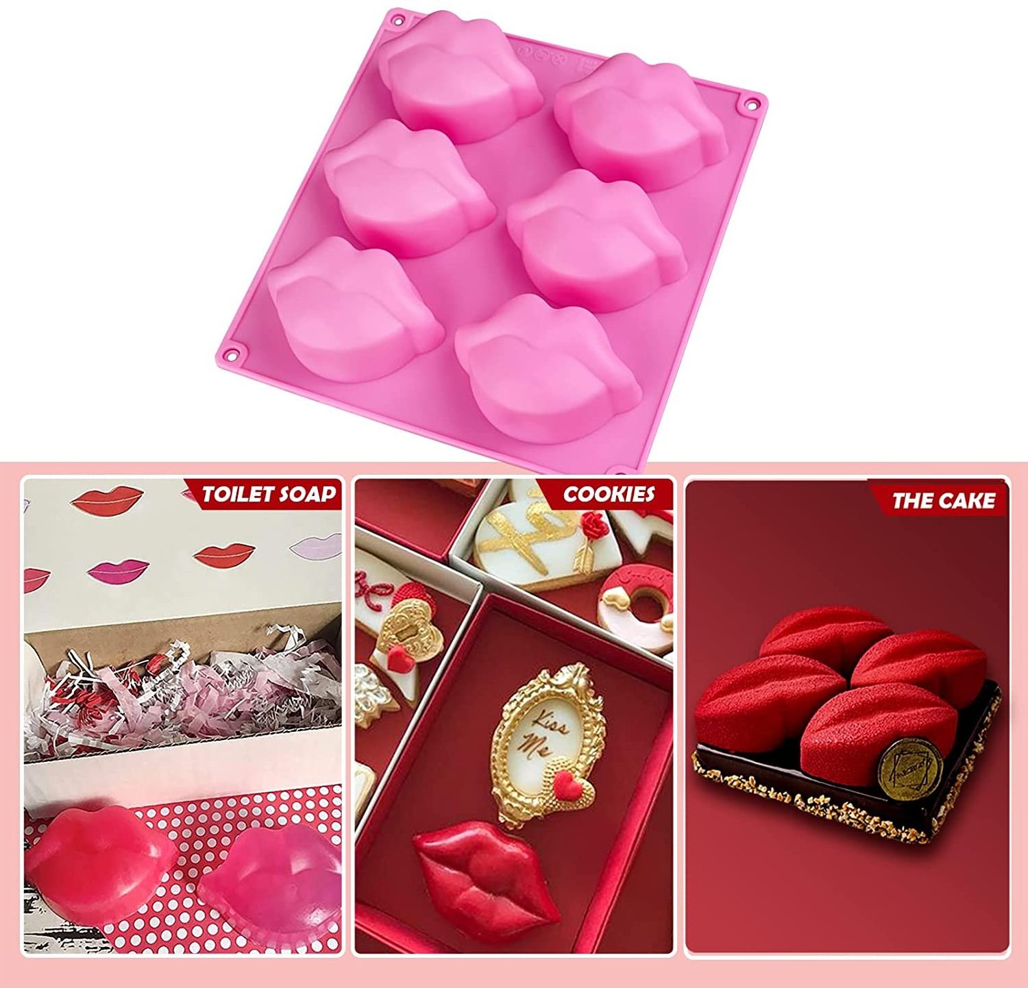 Large 3D Sexy Red Lip Kisses Collection Silicone Molds for Chocolate Bomb Soap Hot Lips Molds Silicone for Soap