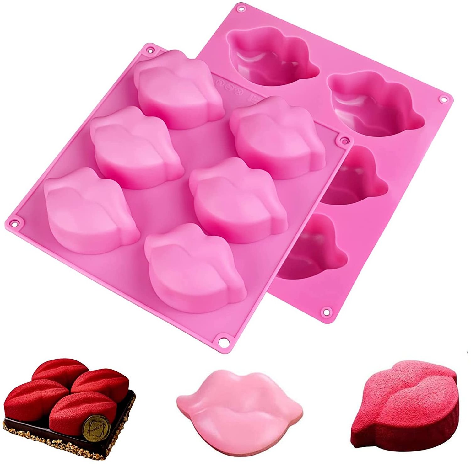 Large 3D Sexy Red Lip Kisses Collection Silicone Molds for Chocolate Bomb Soap Hot Lips Molds Silicone for Soap