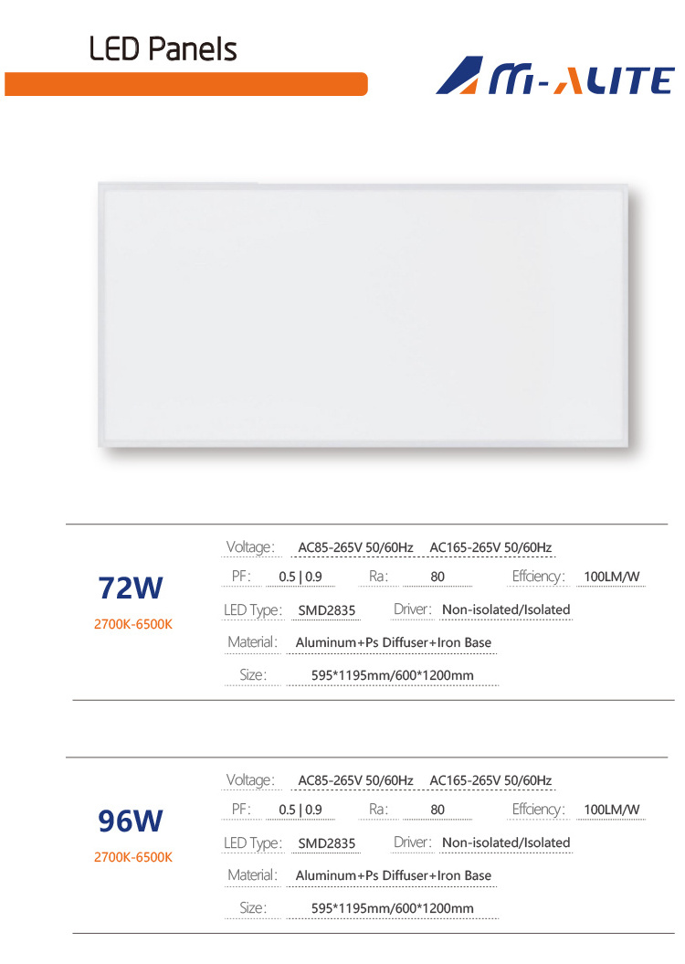 2x2 led flat panel 6500k pcb panel led light smd led framerless panel light