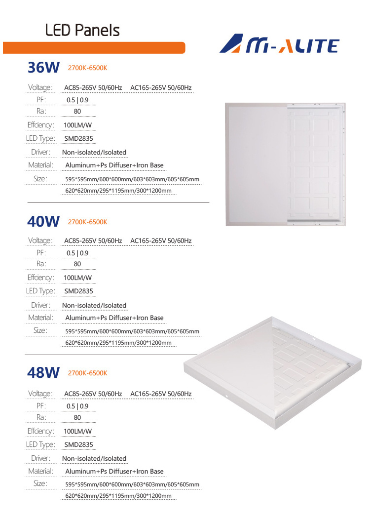 2x2 led flat panel 6500k pcb panel led light smd led framerless panel light