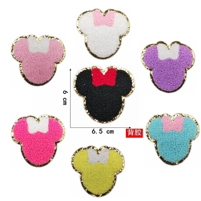 Factory Cheap fast delivery iron on /self adhesive Chenille Mouse Ear Butterfly patch for clothing hat bag decoration