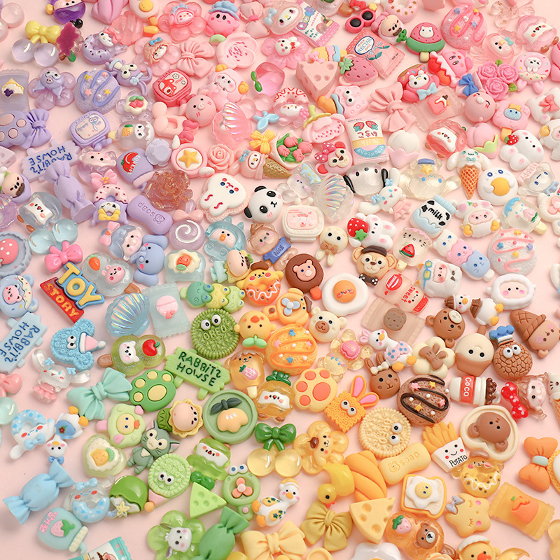 Large collection mixed 100pcs/bag random cartoon animal flower desert resin Charm for hair clip bottle  decoration