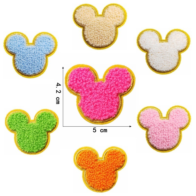 Factory Cheap fast delivery iron on /self adhesive Chenille Mouse Ear Butterfly patch for clothing hat bag decoration