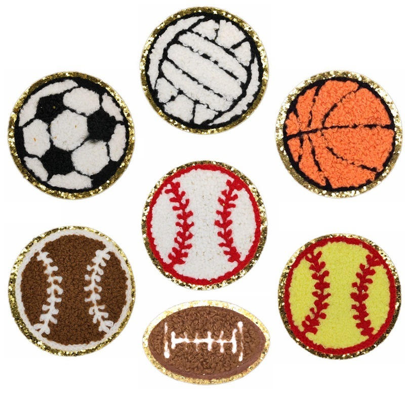 Factory Cheap  iron on /self adhesive Chenille basketball football volleyball sport patch for clothing hat bag decoration