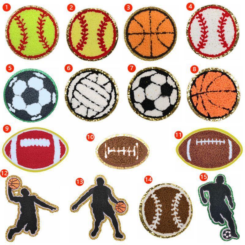 Factory Cheap  iron on /self adhesive Chenille basketball football volleyball sport patch for clothing hat bag decoration