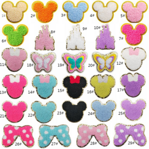 Factory Cheap fast delivery iron on /self adhesive Chenille Mouse Ear Butterfly patch for clothing hat bag decoration