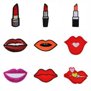 Hot Sale Fashion Glue back Embroidery Red Lipstick Tube Design Patches For Jeans