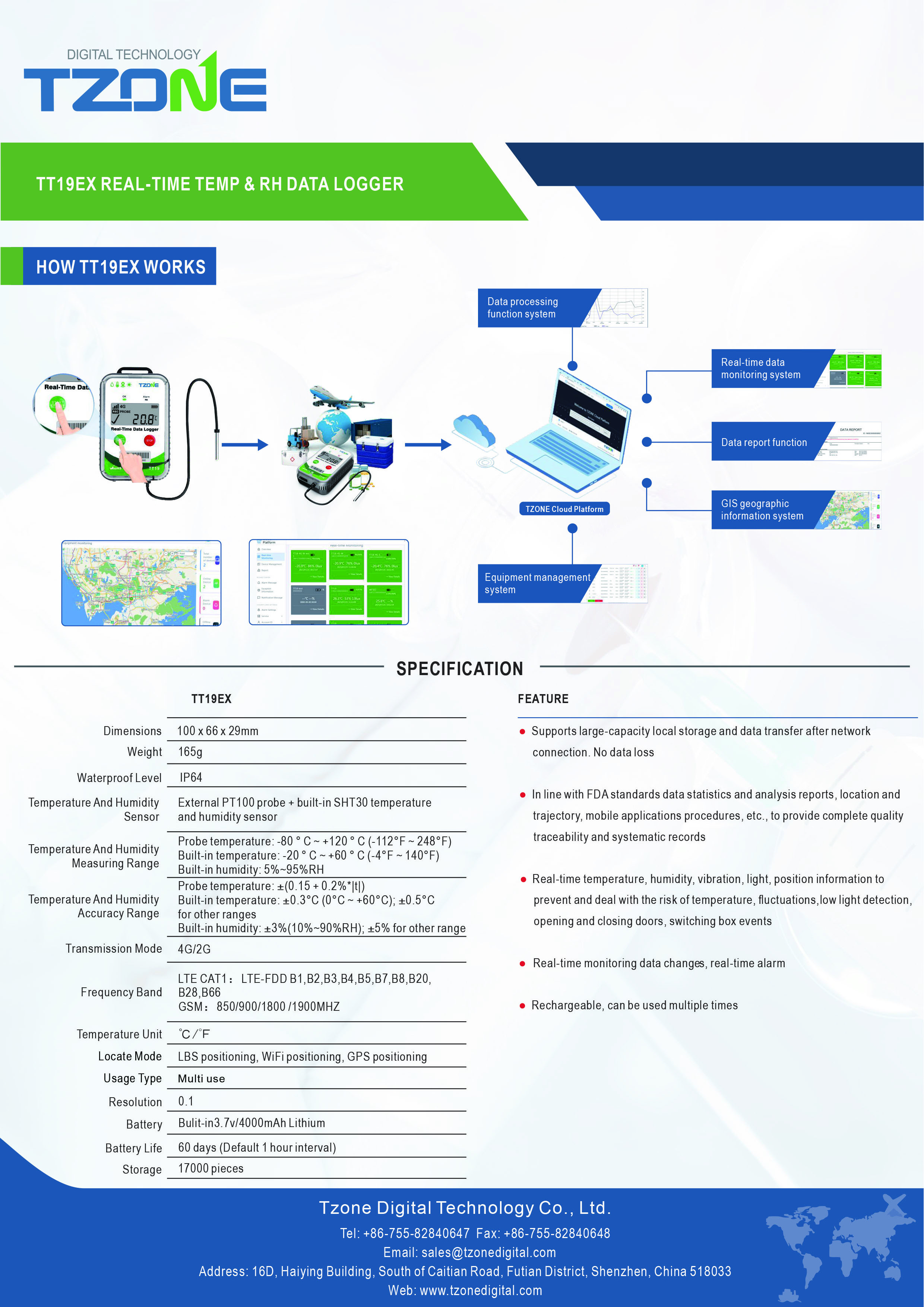 New generation of global real-time temperature monitor external probe TT19EX gps tracker