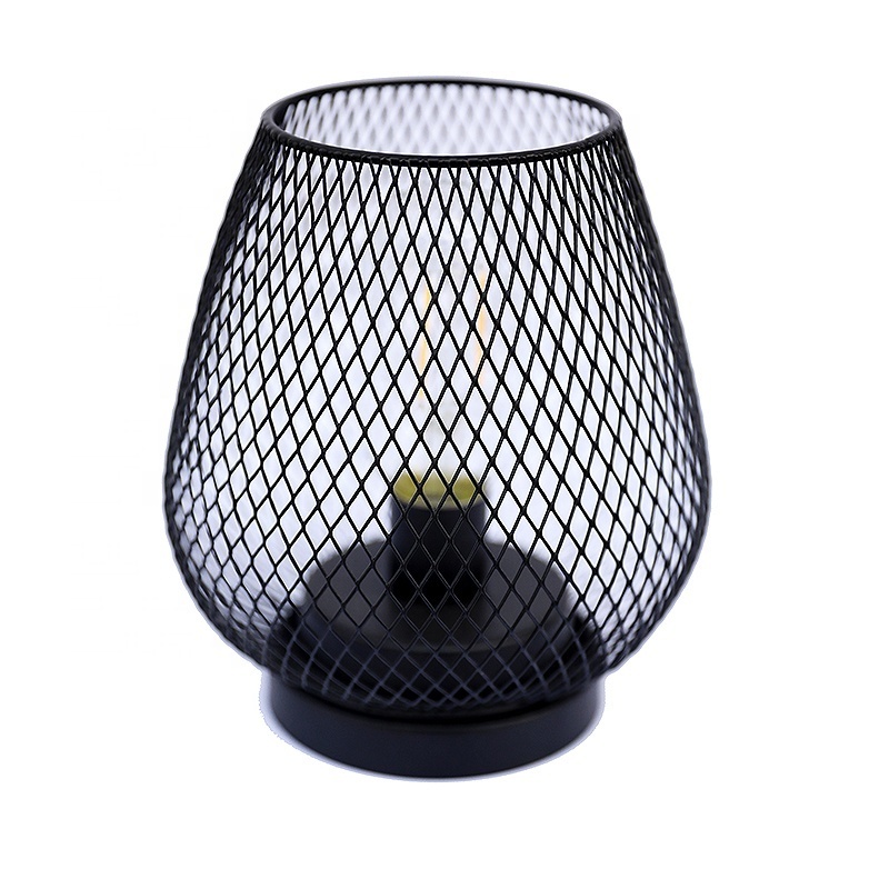 Industrial Bedside Lamp Factory OEM Customized Metal Cage LED Lantern Battery Powered Cordless Accent Light with LED Table Lamps