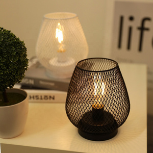 Industrial Bedside Lamp Factory OEM Customized Metal Cage LED Lantern Battery Powered Cordless Accent Light with LED Table Lamps