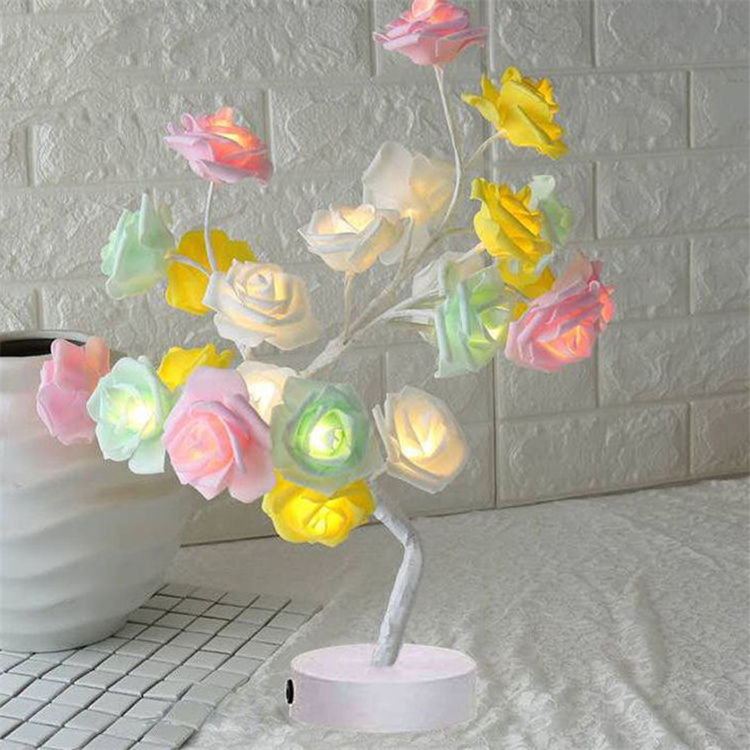 USB and Battery Powered LED Rose Table Lamp Romantic Flower Night Light for Wedding Bedroom Decoration Bonsai Tree Light