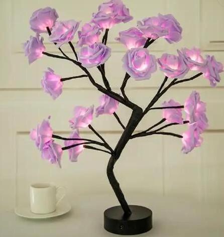 USB and Battery Powered LED Rose Table Lamp Romantic Flower Night Light for Wedding Bedroom Decoration Bonsai Tree Light