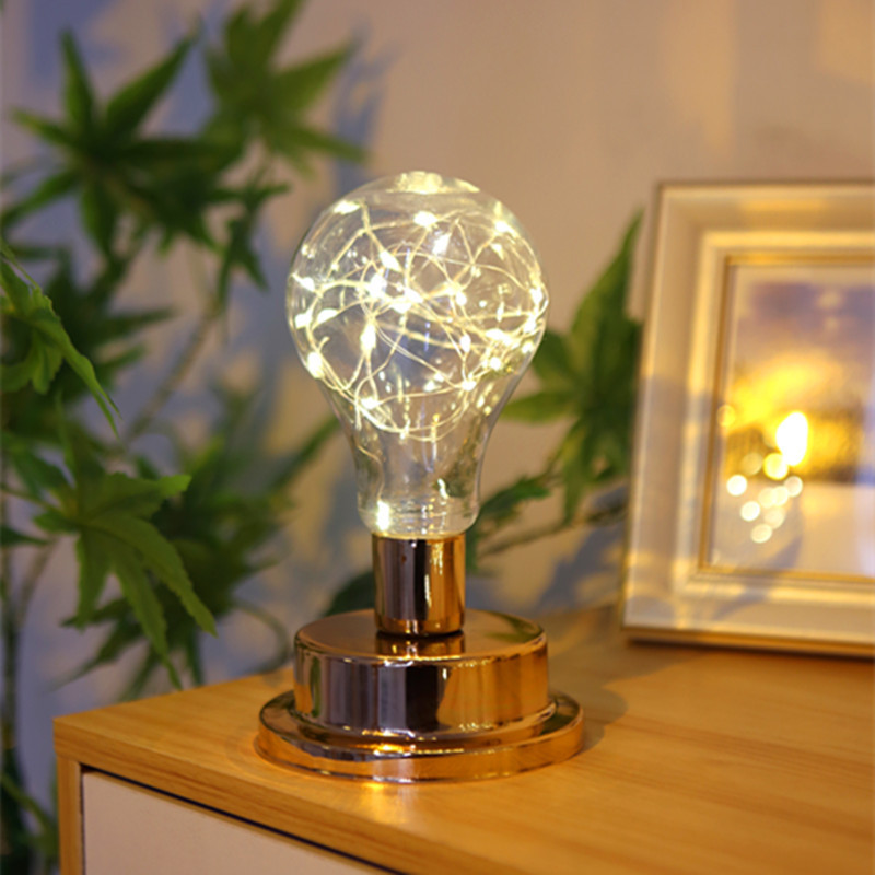 Amazon & eBay Best Seller Small LED Golden Bulb Light Battery Powered Metal Night Decorative Table Lamp for Room & Gift