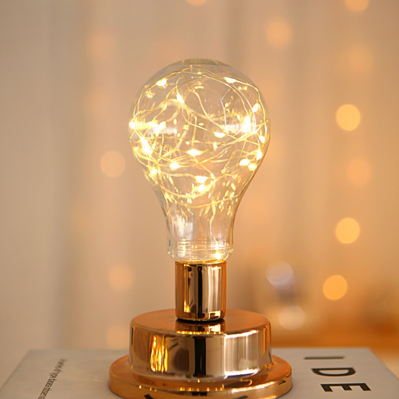 Amazon & eBay Best Seller Small LED Golden Bulb Light Battery Powered Metal Night Decorative Table Lamp for Room & Gift