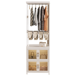 New design Bedroom Floor Standing Coat Rack Clothes Stand Foldable Rack With Storage Drawers Cabinet