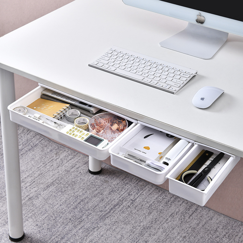 Under Desk Drawer Organizer Workspace Pen Holder Slide Out Accessories Storage Plastic Hidden Desktop Organizer