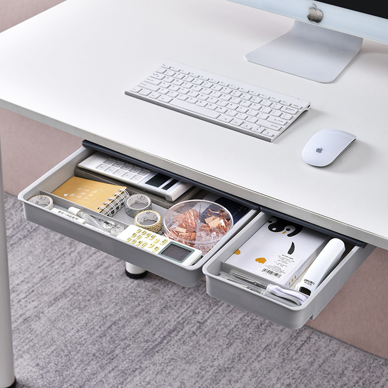 Under Desk Drawer Organizer Workspace Pen Holder Slide Out Accessories Storage Plastic Hidden Desktop Organizer