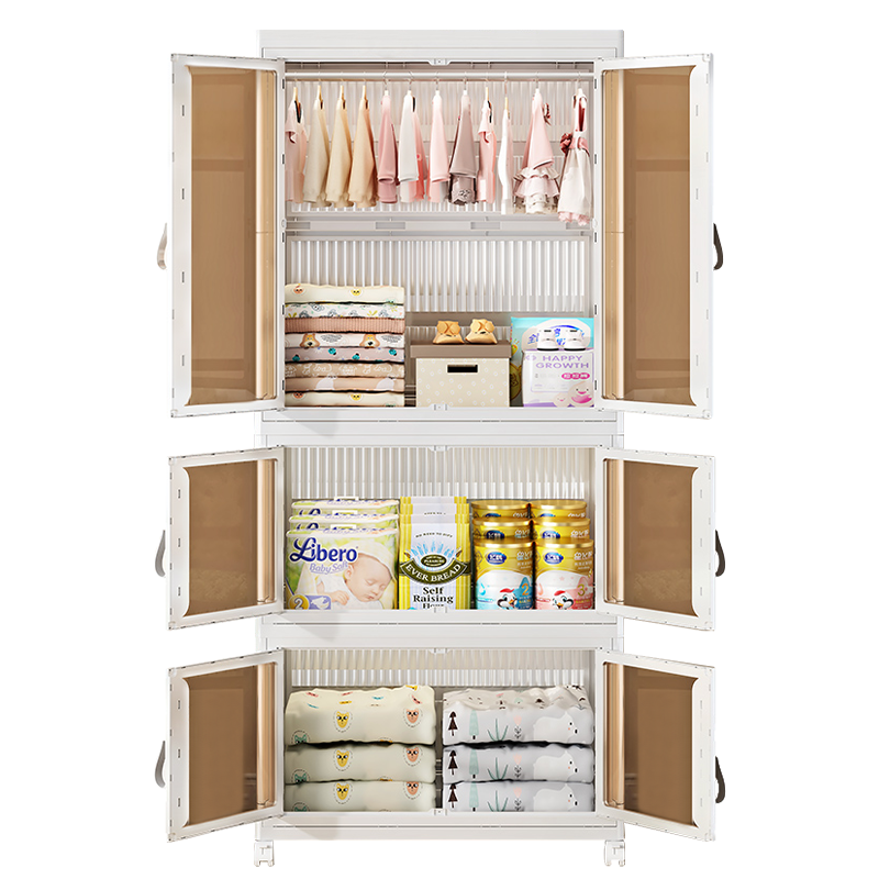 Clothes Storage Cabinet Organizer Movable Stackable Foldable Wardrobes Portable PP Plastic Wardrobe