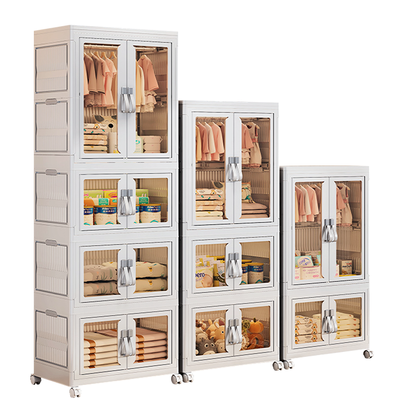 Clothes Storage Cabinet Organizer Movable Stackable Foldable Wardrobes Portable PP Plastic Wardrobe