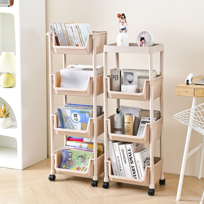 Household Movable Sundries Organiser Shelf Plastic Storage Holder Kitchen Storage Rack With Wheels