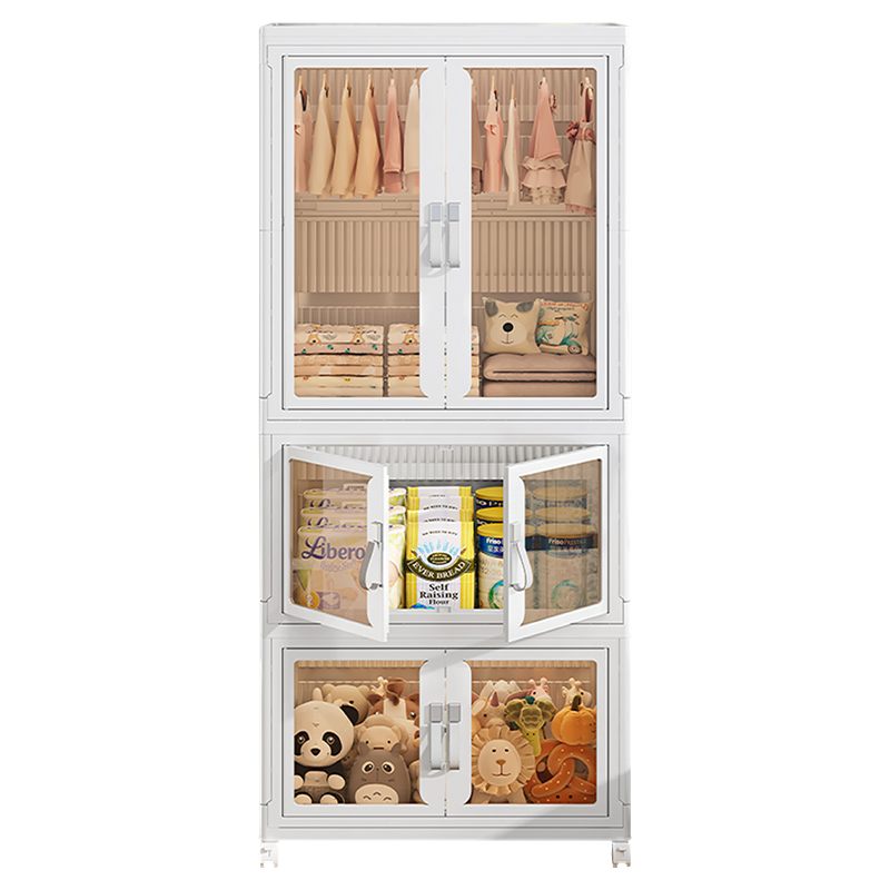 Clothes Storage Cabinet Organizer Bedroom Living Room Closets Baby Wardrobe Plastic Foldable Wardrobe With Wheel